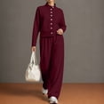 thumbnail image 4 of Tbopshirt Women's Sweatshirt and Sweatpants Set Crew Neck Button Long Sleeve Solid Color Wide Leg Pants Casual Wear 2 Piece Outfit for Women Casual Clothing, 4 of 6