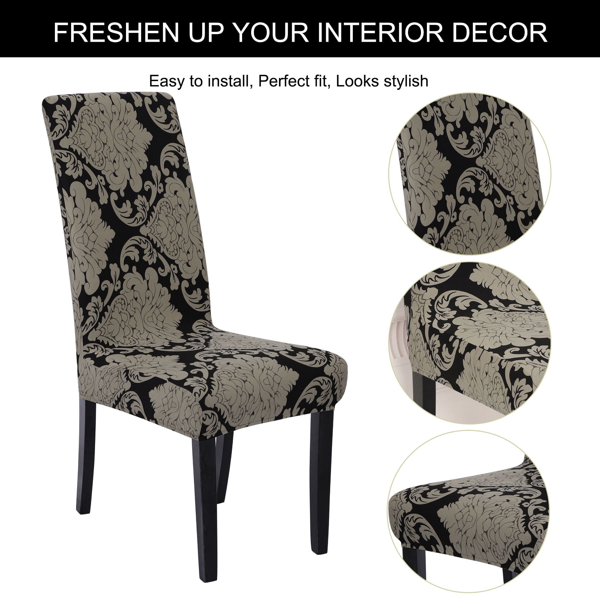 Unique Bargains Stretch Spandex Dining Chair Slipcover Black and Brown M