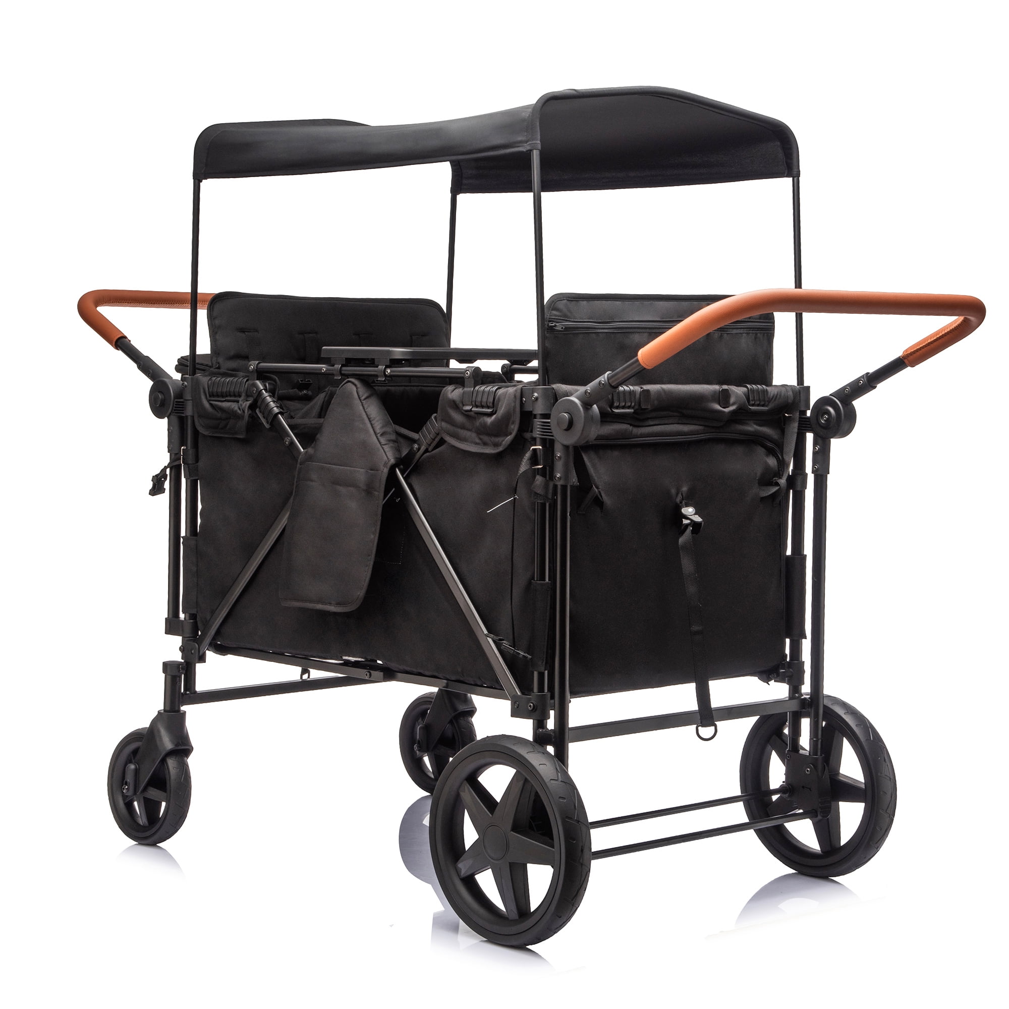 Wogan Stroller W/removble 4-Seater,Extra-Thick Support Bar & Higher 212 Load Capacity,Multi-Zone Storage,5-Point Harness,Dual Leather Handles,All-Terrain PU Wheels w/ Suspension & One-Step Brake