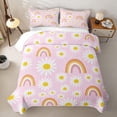 thumbnail image 2 of Erosebridal Daisy Flower Floral Twin Quilt Set for Girls, Boho Pink Rainbow Print Twin Coverlet Set, 2-Piece, 2 of 7