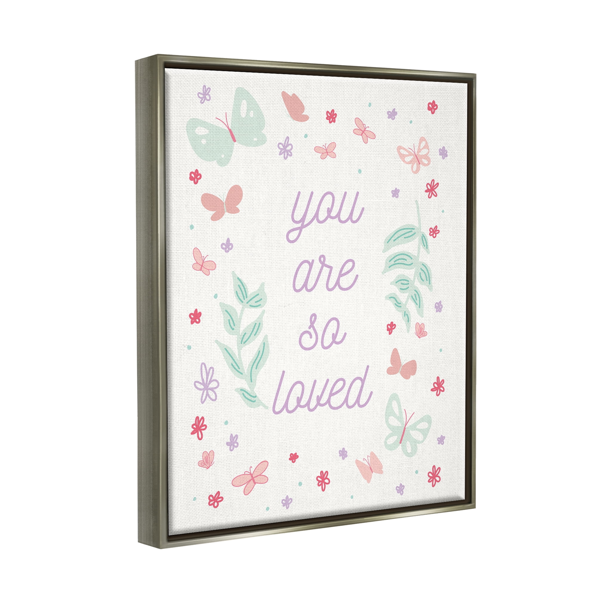 Stupell Industries Floral You Are So Loved Botanical & Floral Painting Gray Floater Framed Art Print Wall Art, 25 x 31