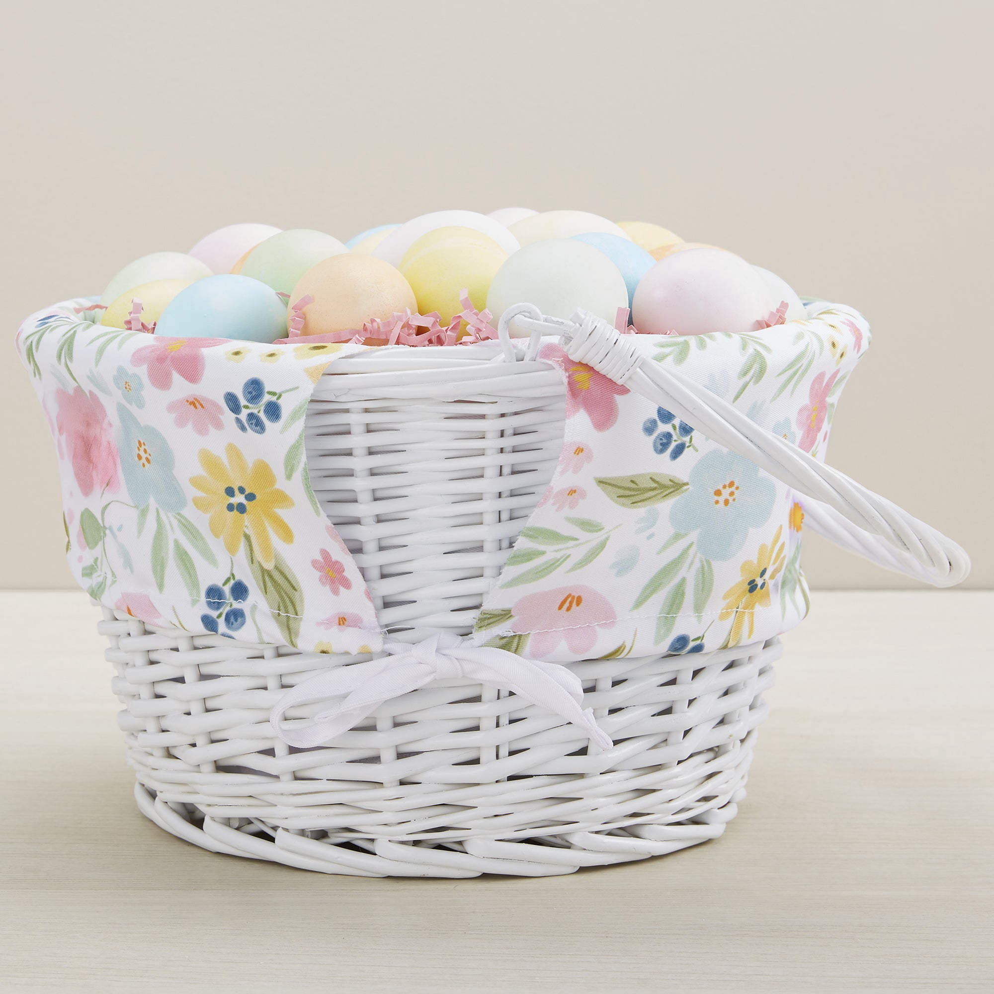 Personalization Mall Easter Flowers White Easter Basket With Drop-Down Handle