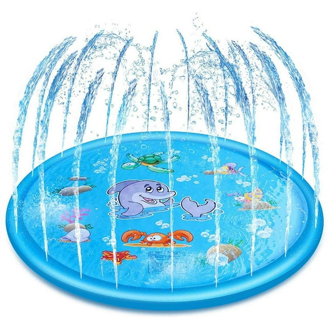 Splash Play Mat, Water Spray Pad Inflatable Splash Sprinkler Pad for Kids Toddlers, Outdoor Inflatable Water Toys, Children’s Sprinkler Pool Wading Pool for Toddlers, Baby, Blue Sea Level pattern