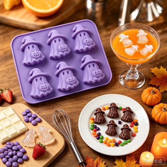 Halloween Silicone Molds, Holiday Witch Hat Pumpkin Ghost Nonstick Chocolate Candy Molds Designs, for DIY Baking Ice Cube Soap