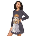 thumbnail image 3 of FORMRS Womens Long Sleeve Nightgowns Crew Neck Sleep Shirt Soft Pajamas Sizes S-3XL, Yellow Halloween Dog, 3 of 8