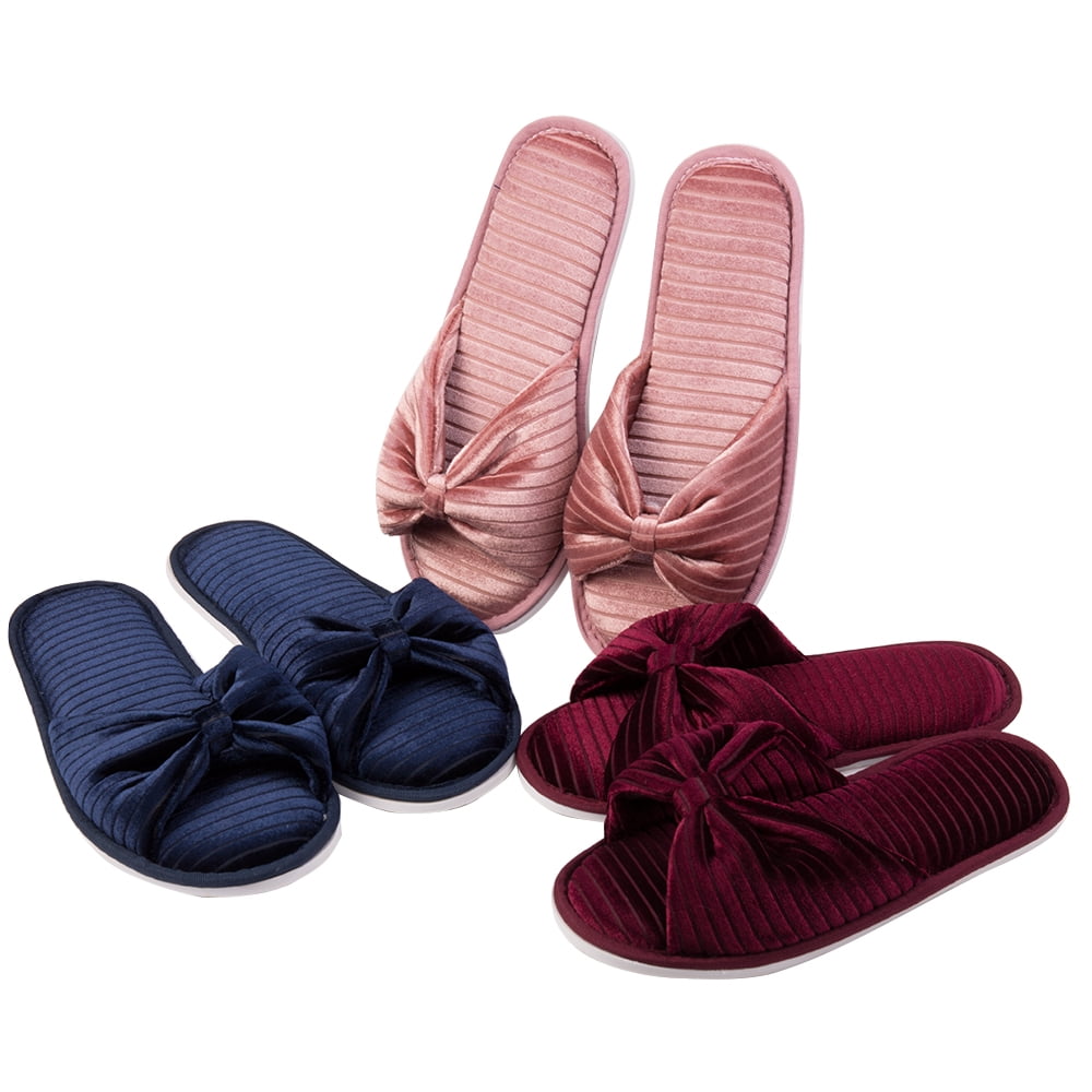 Women’s Open Toe Indoor Slide Slippers with Memory Foam, Soft House Shoes with Bow