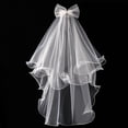 thumbnail image 3 of Wedding Veil with Metal Comb Wedding Hair Accessories for Flower Girl 2 Tier Longest Tulle 28" Embellished with Bow, 3 of 10
