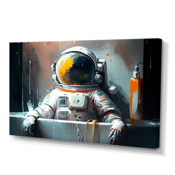 Designart Astronaut In The Tub I Canvas Wall Art