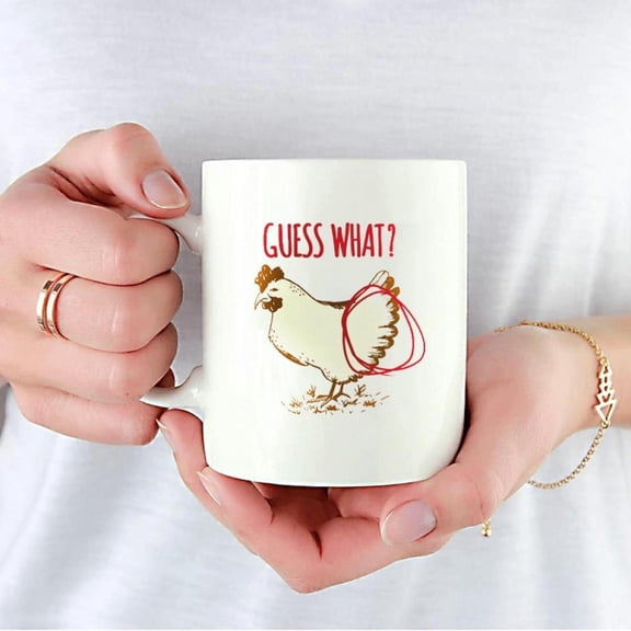 Poster Foundry Guess What Chicken Butt Funny Ceramic Coffee Mug 12oz Insulated Dishwasher Safe Novelty Mug with Red Handle Whimsical Chicken Design Hu