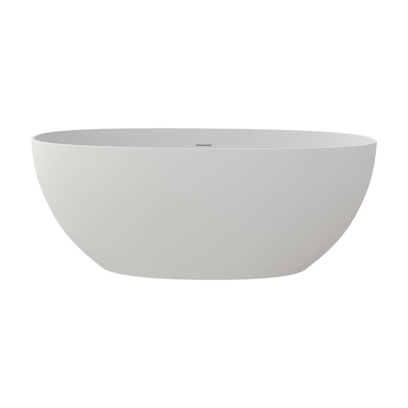 JERFIT 59 Inch Freestanding Bathtub, Deep Soak Solid Surface Tub, Matte White Stone Resin Soaking Tub for Bathroom