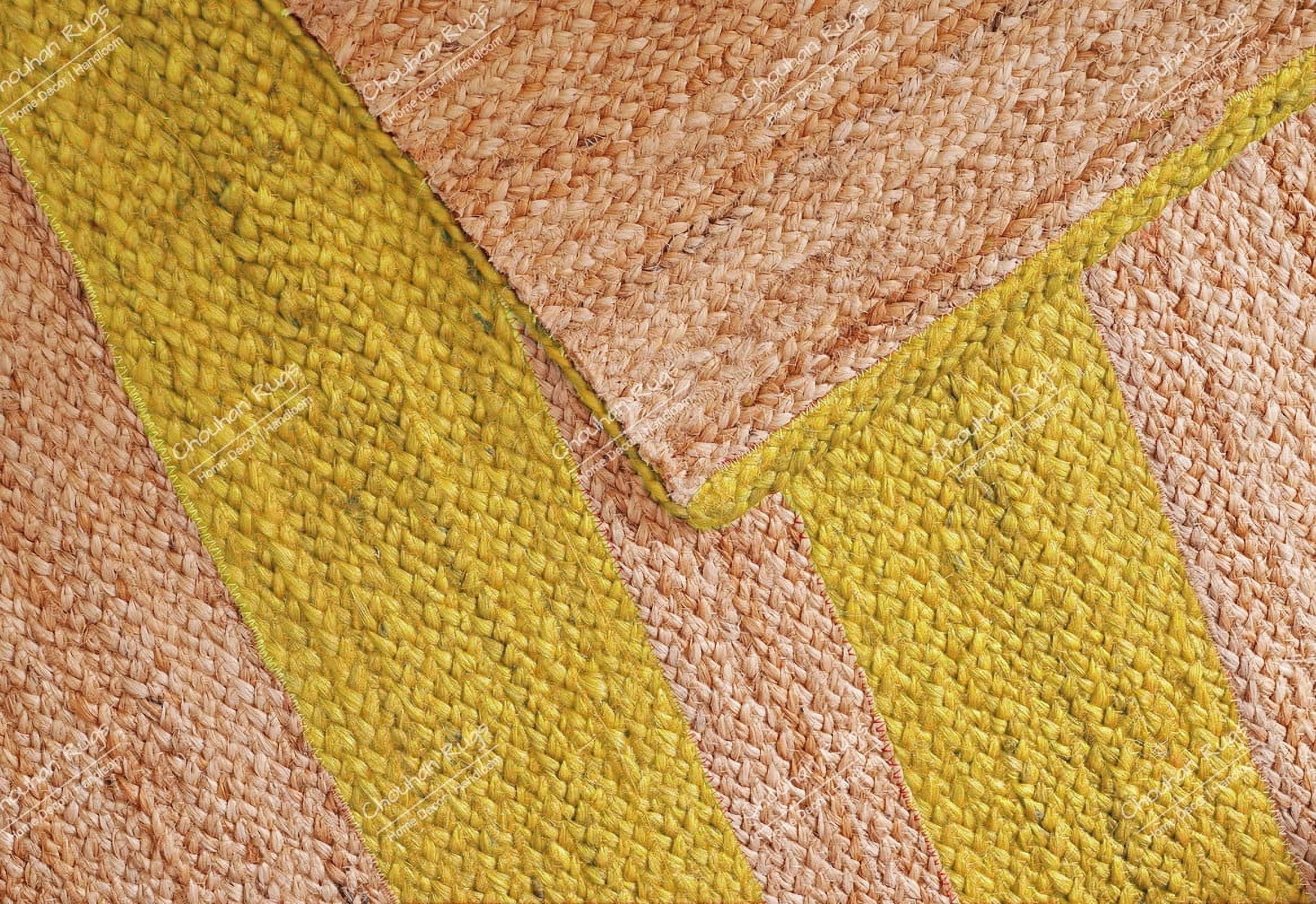 Chouhan Rugs Natural Jute Yellow Lined Rug Bohemian Rug Decor Rug Handwoven Rug Custom Rug Decorative Rug