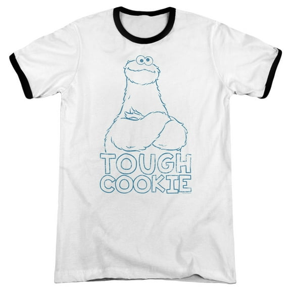 Sesame Street Tough Cookie Adult Ringer T-Shirt White Black