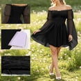 thumbnail image 4 of QTISFD Women's Medieval Renaissance Fairy Dress Chiffon Off Shoulder Long Bell Sleeve Lace Up Short Dresses Gothic Court Dress, 4 of 9