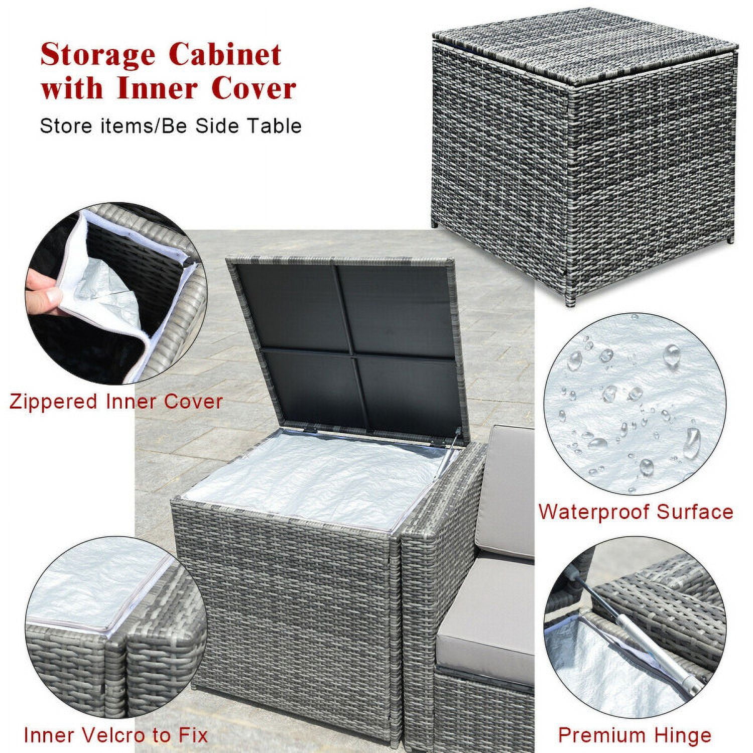 Aimee Lii 8 Piece Wicker Sofa Rattan Dinning Set Patio Furniture with Storage Table, Outdoor Deck Furniture, Red Aimee Lii 8 Piece Wicker Sofa Rattan Dinning Set Patio Furniture with Storage Table, Outdoor Deck Furniture, Red