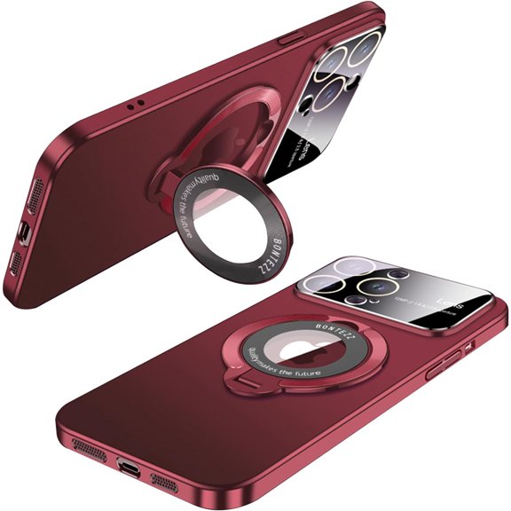 Compatible with iPhone 14 Pro Max Case with Ring Holder Kickstand, Military Grade Shockproof Slim Phone Cover Magnetic Case Shockproof Protective Case Cover for Women Men Red