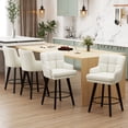 thumbnail image 6 of MultiHaven 26.2-Inch Bar Stools Set of 3,Swivel Counter Height Bar Stool with Plaid Back & Armrests,Solid Wood Legs PU Leather Kitchen Chairs for Bar,Cafe - White, 6 of 10