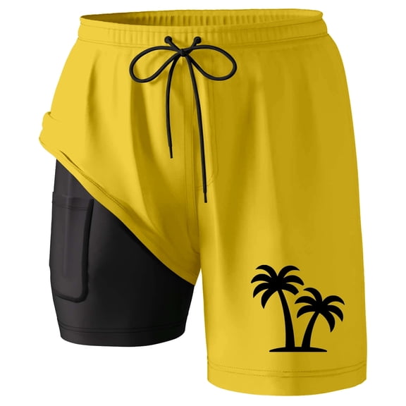 CHENge Men's Swim Trunks Long Retro Athletic Tropical Print Quick Dry Beach Swimming Shorts with Compression Liner Stretch Fabric Fishing Shorts for Men