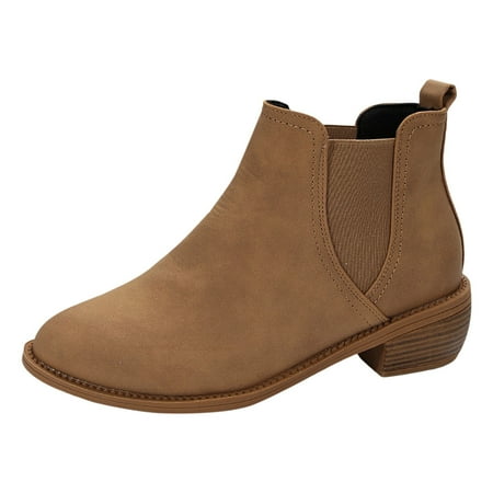 OJSFQUFP Womens Shoes Winter Warm Boots Large Size Women s Short Boots Thick Heel Round Toe Foreign Trade Women s Boots Women s Boots Platform Ankle Boots Khaki 37