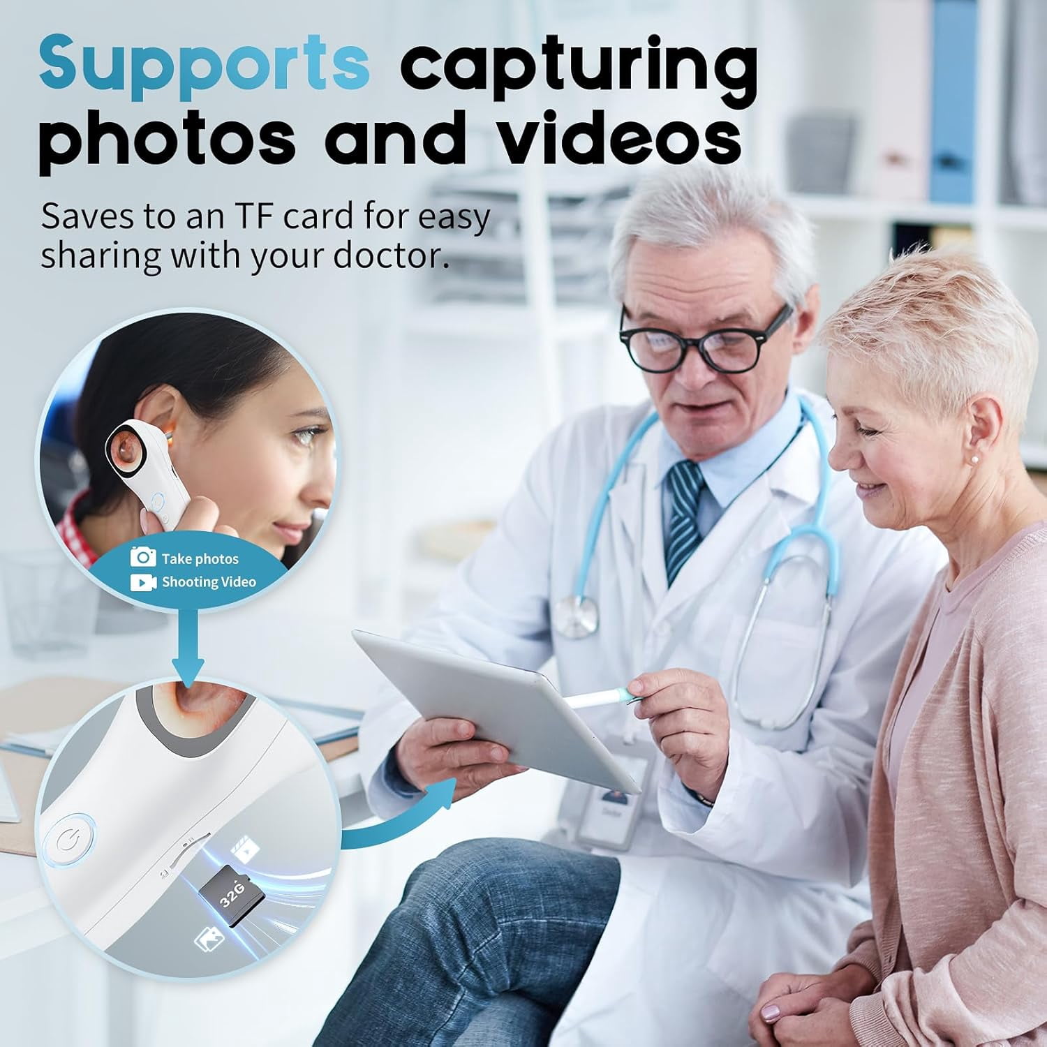 Smart Otoscope Ear Camera with 1.38'' Screen, 1080P Ear Scope with 4 LEDs, 12 Silicone Specula Tips, Support Photo and Video, PC View, Ideal Pocket Otoscope for Adults, Kids and Pets