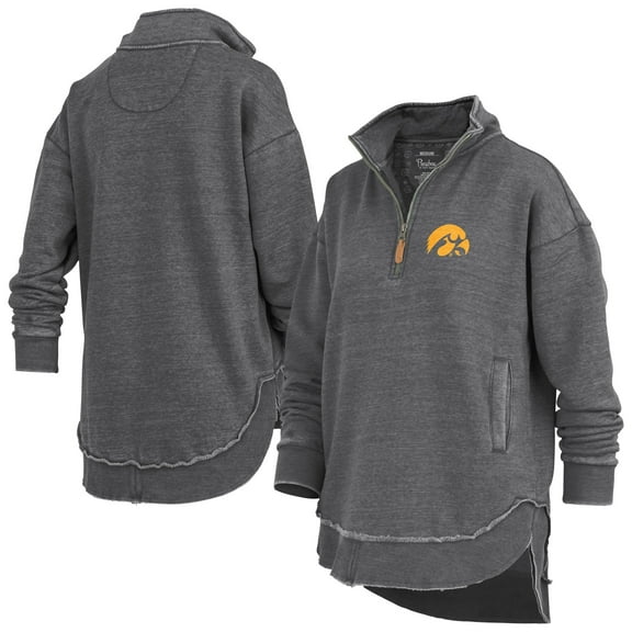 Women's Pressbox Black Iowa Hawkeyes Northfork Sojourn Poncho Quarter-Zip Sweatshirt