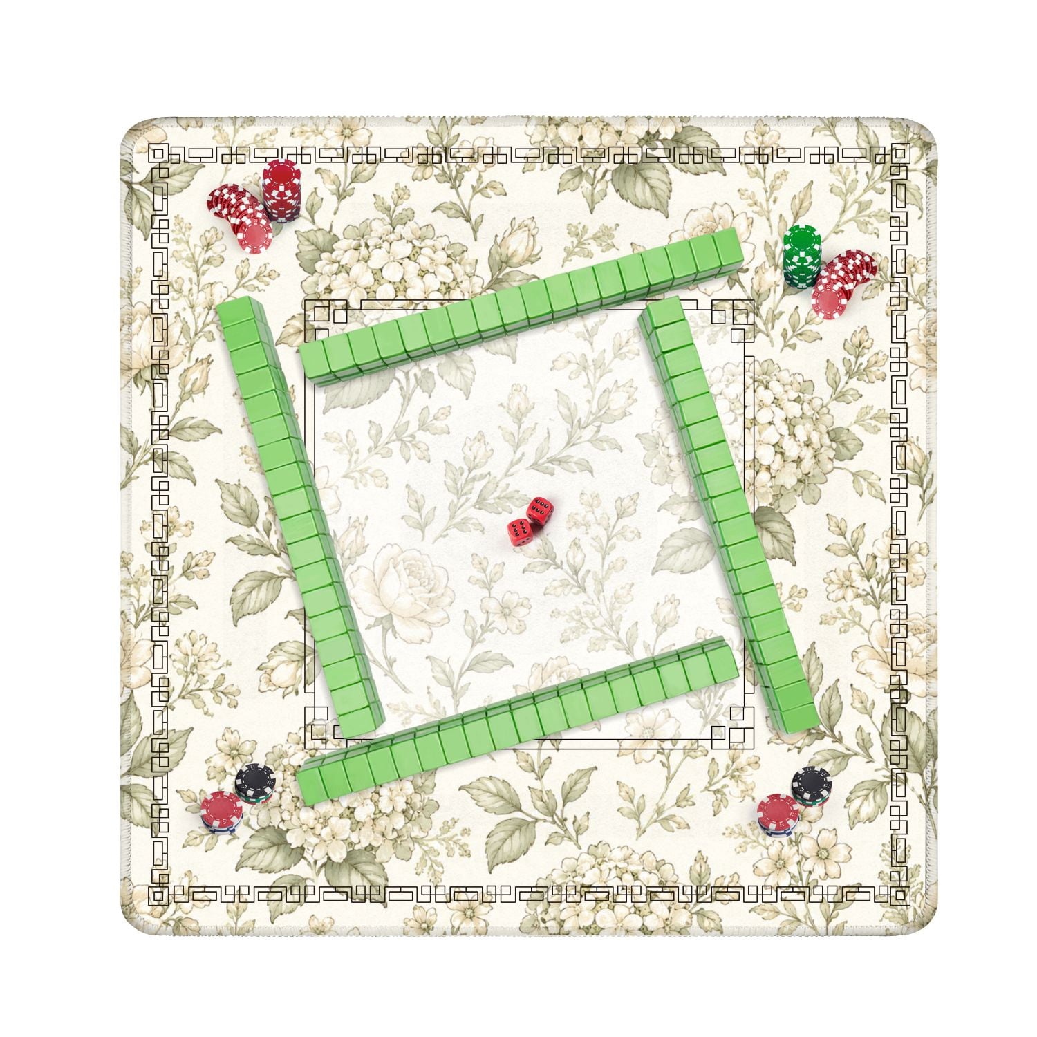 Mahjong Mat 31.5" x 31.5" Vintage Floral Hydrangeas Roses Neutral Tones Non-Slip Noise Reduction American Mahjong Tiles Table Cover for Dominoes Poker Card Board Games Gift