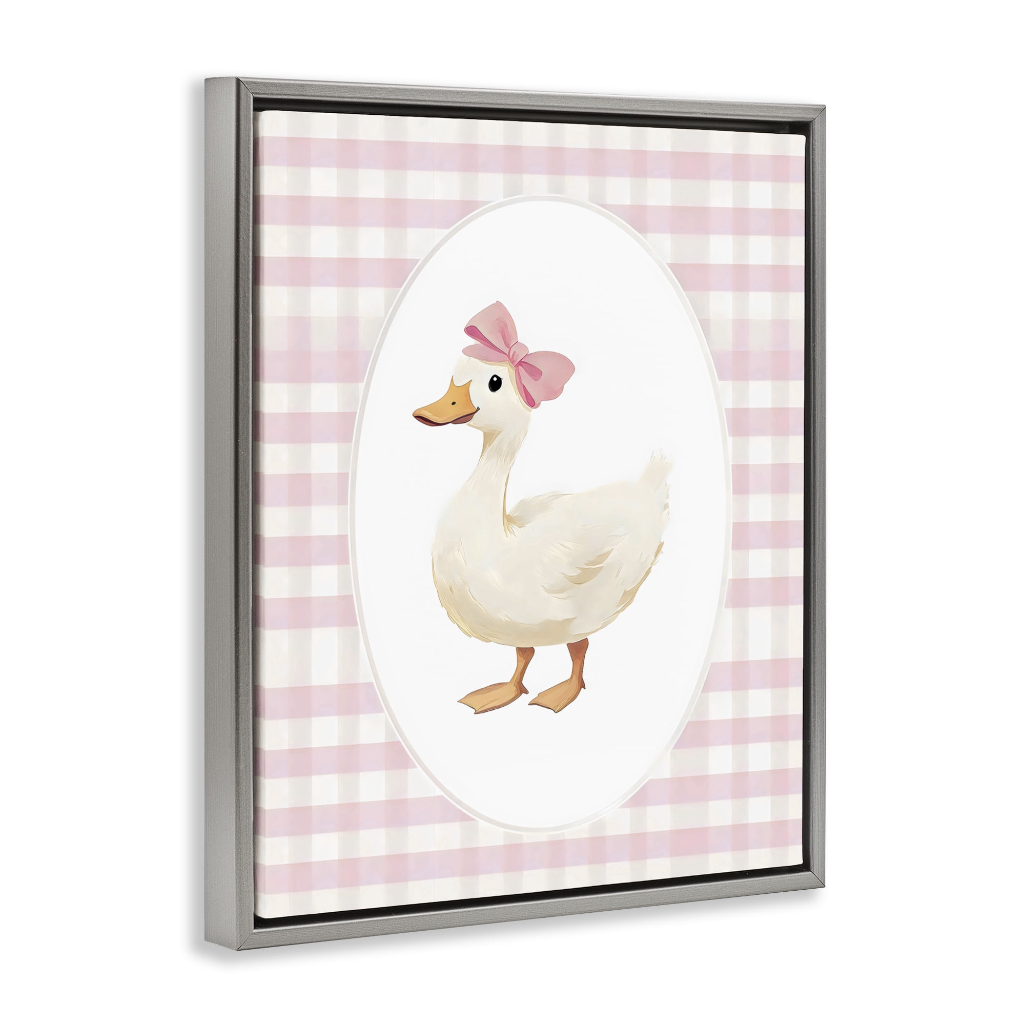 Stupell Industries Pink Gingham Duckling Gray Framed Floater Canvas Wall Art, design by Arlington Prints