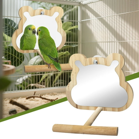Moocorvic Birds Mirror for Cage, Wooden Bird Toys for Parrots