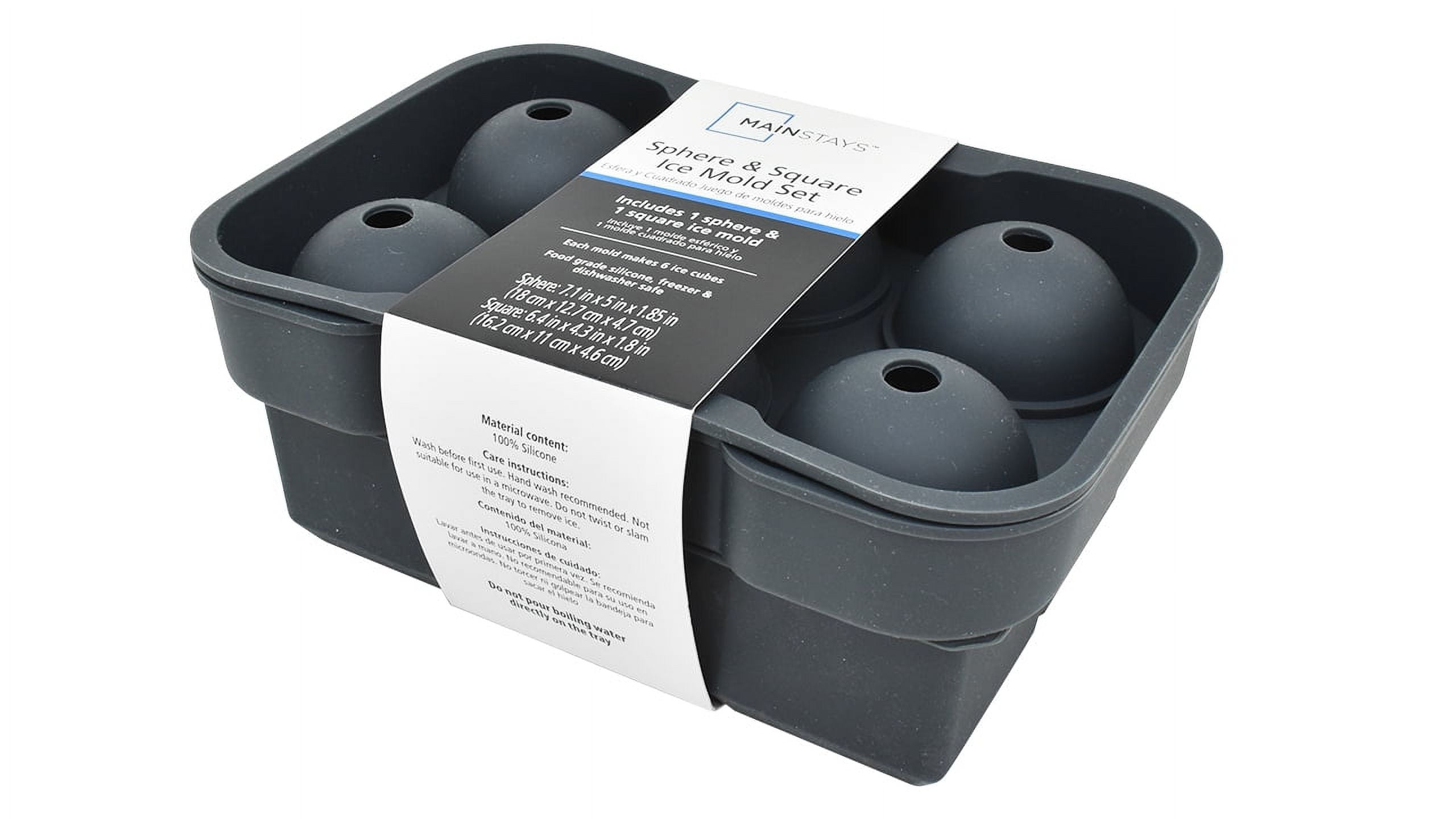 (6 pack) Mainstays, Ice Cube Tray, 2 Pack Silicone Ice Cube Tray Grey, Square & Sphere Combo, 2 pack, perfect for chilled drink preparation