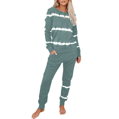 

Eytino Women Pajamas Tie Dye Print Pajama Sets Long Sleeve Tops and Pants Pocketed Joggers Sleepwear Loungewear