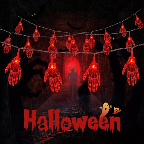 Halloween String Lights,15.2ft 30 LEDs Skeleton Hand String Lights Battery Operated, Halloween Lights Indoor & Outdoor for Cosplay Party Halloween Decor Home(Red)