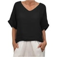 thumbnail image 5 of Linen Tops Summer Tops for Teens Trendy Loose Fitting Short Sleeve Tops Womens Tops Trendy Plus Size Solid Color T Shirts Tee Shirts My Reorder List, 5 of 9
