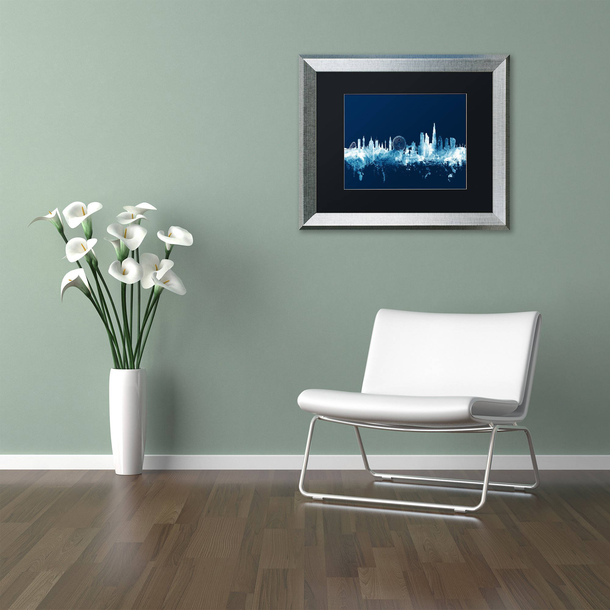 Trademark Fine Art "London England Skyline Navy" Canvas Art by Michael Tompsett, Black Matte, Silver Frame