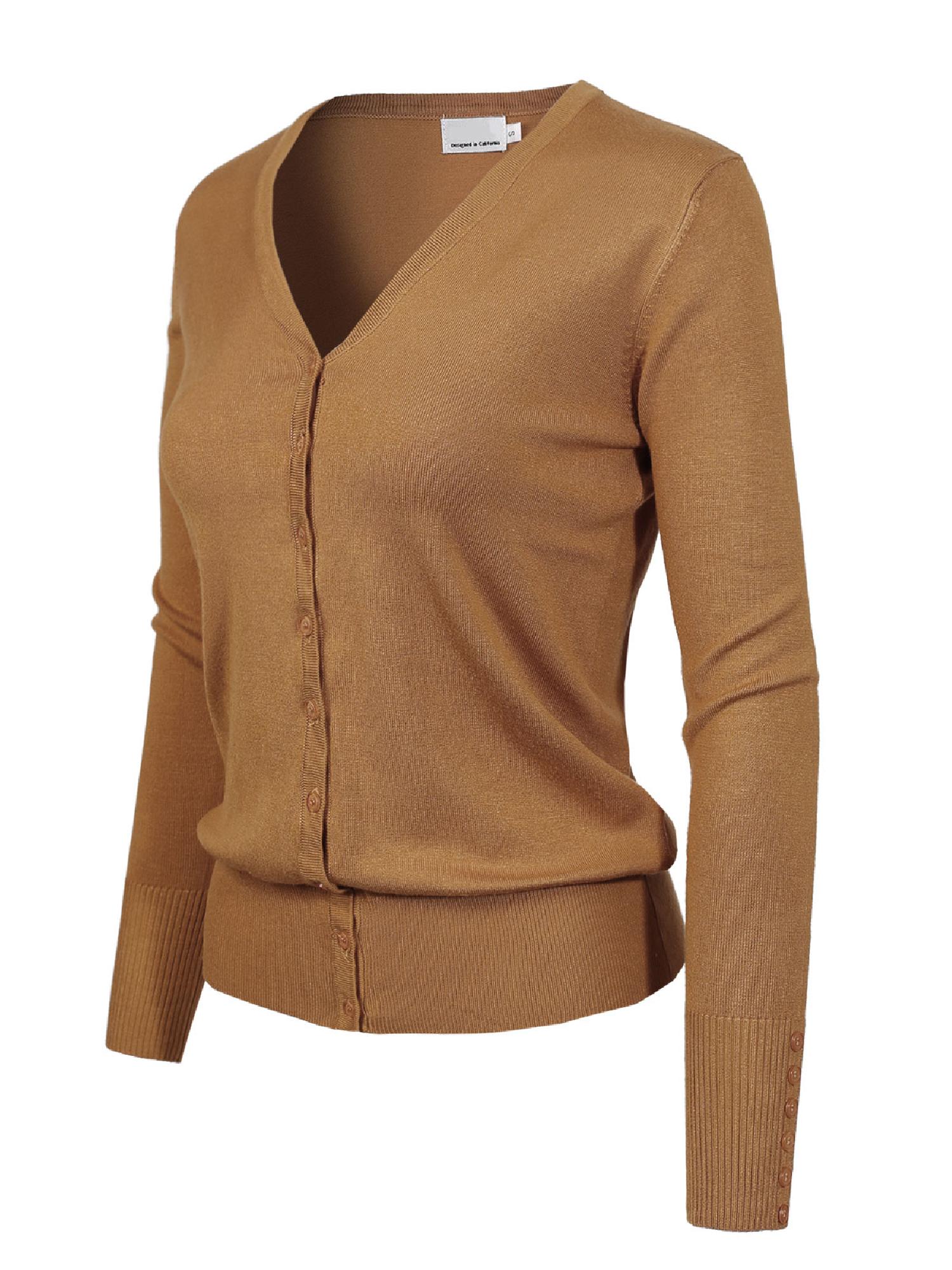 Made by Olivia Women's Classic Button Down Long Sleeve V-Neck Soft Knit Sweater Cardigan