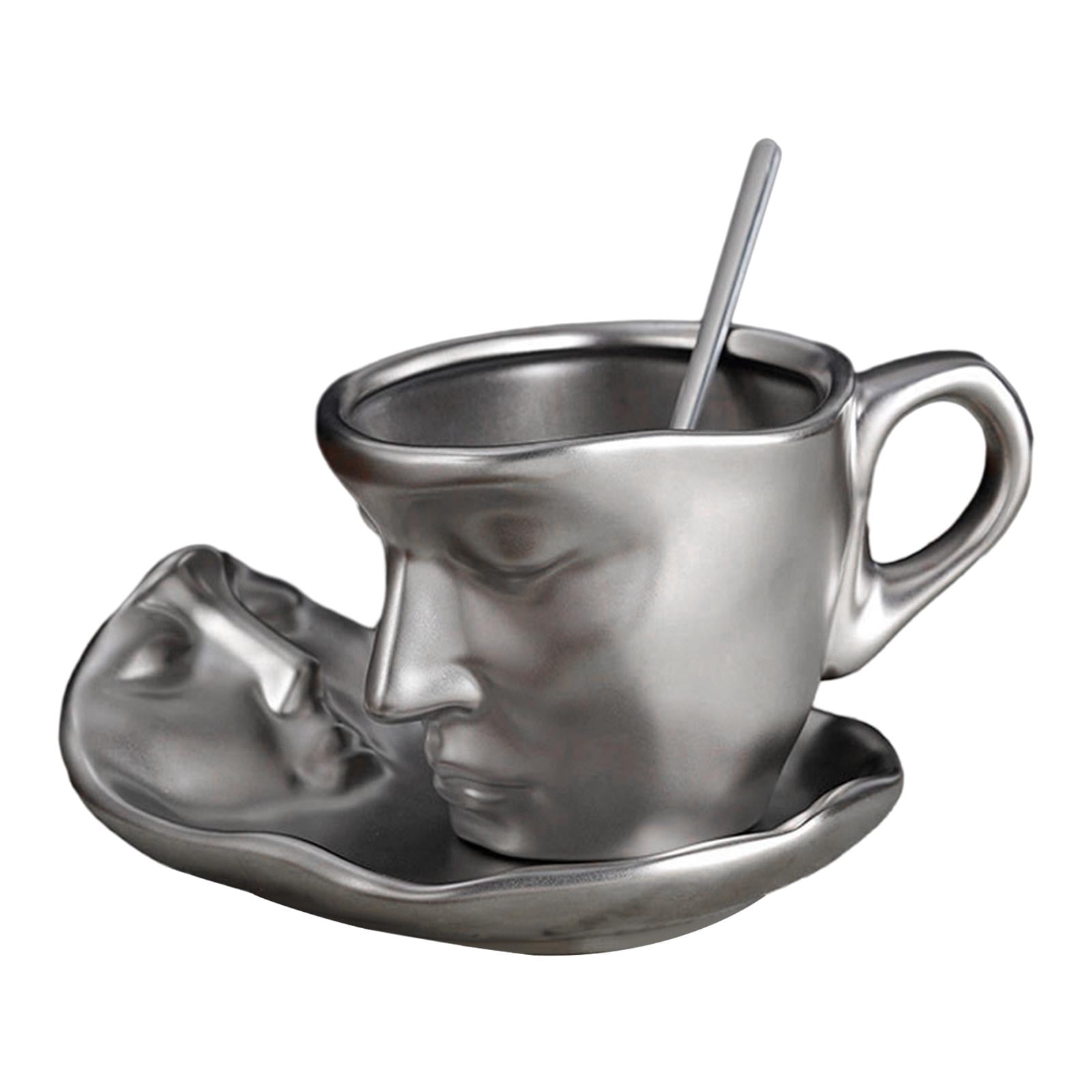 Fiocias Ceramic Coffee Cup with Saucer and Spoon 3D Human Face Mug Espresso Mug for Home