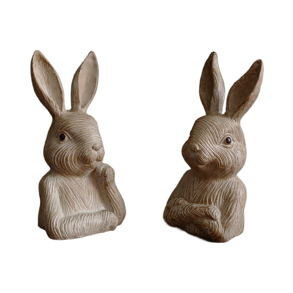 Imitation Wood Grain Bunny Bust Resin Sculpture Decorative Ornament
