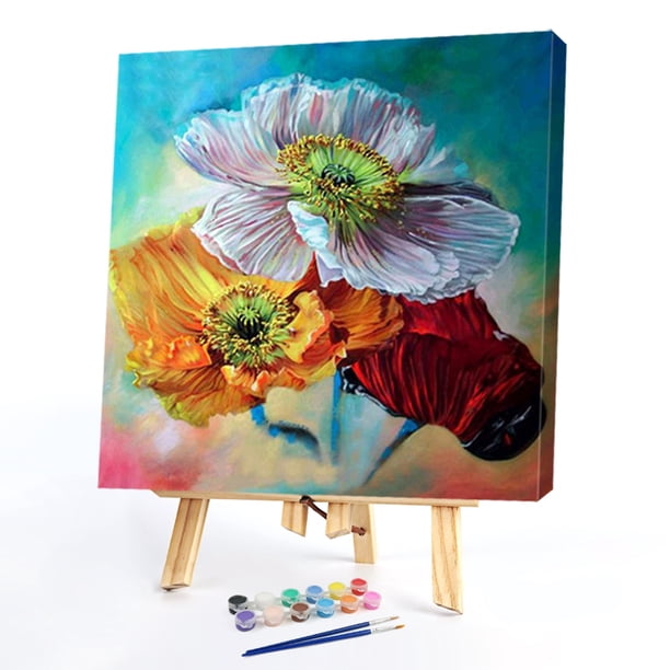 Cuadros Decorativos Tricolor flor de amapola pintura al óleo por números Kit DIY pintura acrílica sin marco Ehuebsd embutido en tela