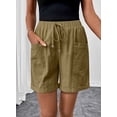 thumbnail image 4 of DOKOTOO Shorts for Woman Drawstring Rolled Up Shorts Summer Elastic Waist Casual Lightweight Shorts Green L US12-14, 4 of 11