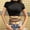A#Black, variant on Women's Short Sleeve Fashion Casual Midriff-baring Top,Black,Size M,Women's Plus ,Young Adult Tops