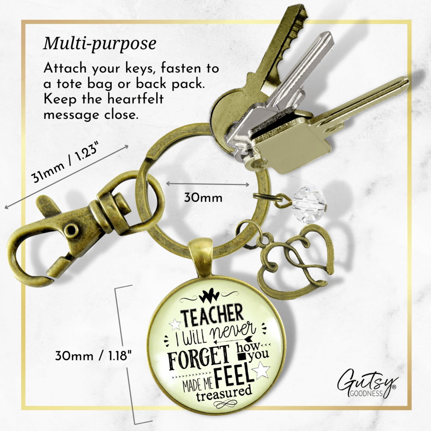 Teacher Keychain I Will Never Forget Inspirational Life Adult Jewelry Appreciation Gift