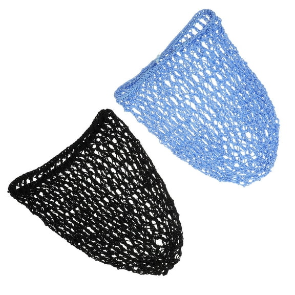 TEHAUX 2Pcs Sleeping Cap Long Hair for Women with Curly Hair Black Light Blue 9x7.9in Mesh Crochet