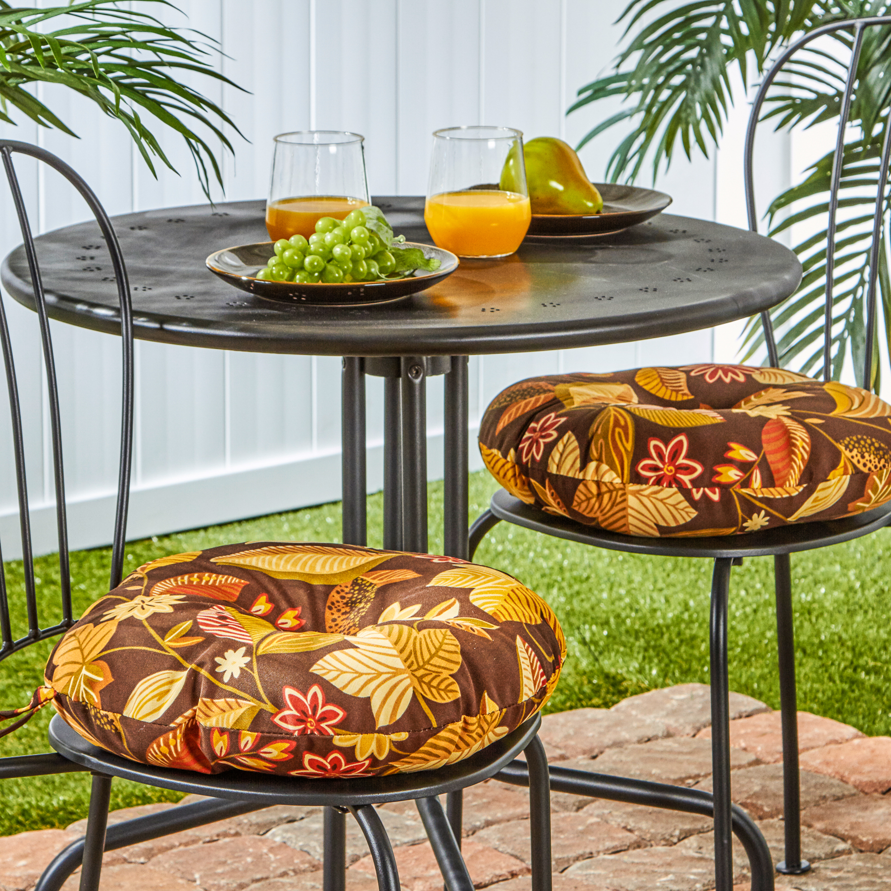 Greendale Home Fashions Timberland Floral 15 in. Round Outdoor Reversible Bistro Seat Cushion (Set of 2) - image 5 of 7