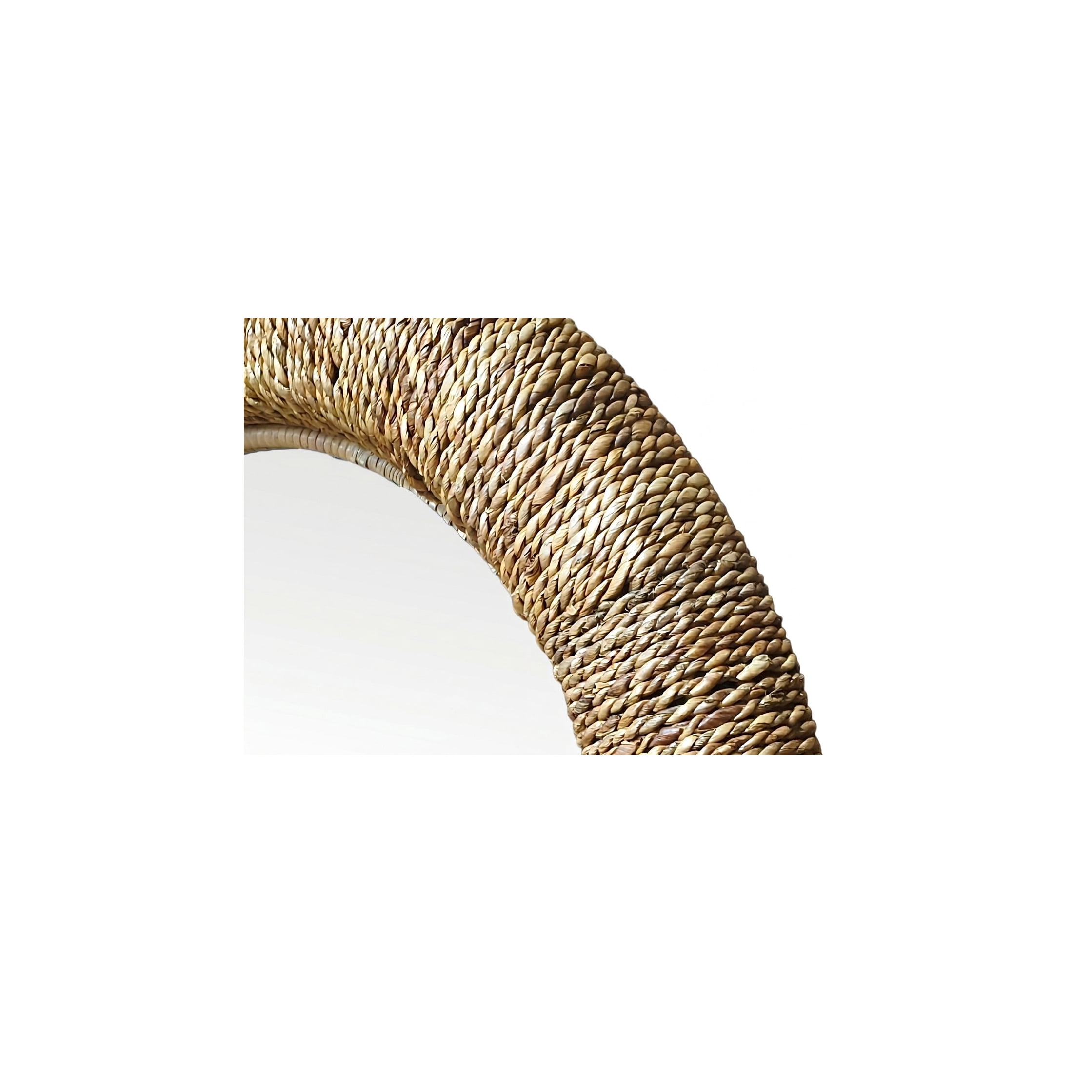DecMode Coastal Brown Weaved Rattan Round Wall Mirror, 35"D
