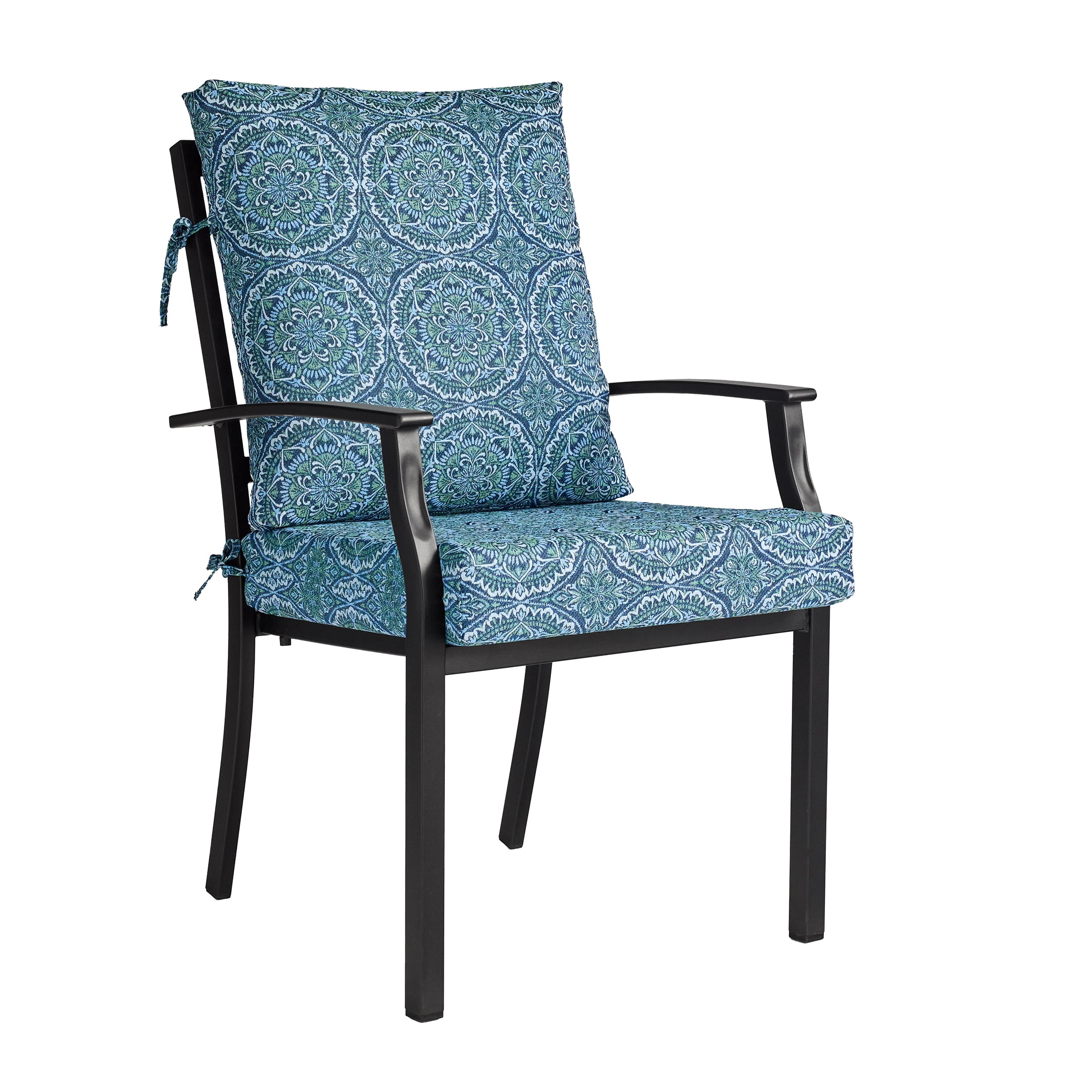 Better Homes & Gardens 20" x 22" Premium Blue and Green Medallion Outdoor Dining Chair Cushion