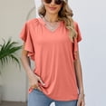 thumbnail image 2 of Mujeres V cuello ruffle manga corta camisas verano moda casual suelta puro color mujer ruffle manga corta blusa coral rojo XXL, 2 of 6