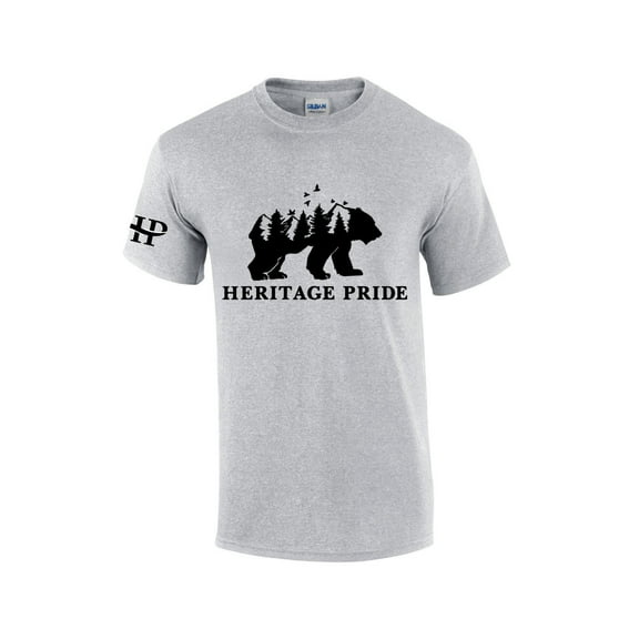 Heritage Pride Bear Mountain Forest Scenic Collection Men's Short Sleeve T-shirt Graphic Tee-Sports Grey-small