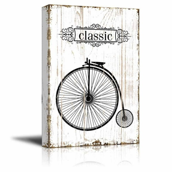 wall26 - Canvas Wall Art - A Retro Style Bicycle on Vintage Wooden Style Background - Gallery Wrap Modern Home Art | Ready to Hang - 24x36 inches