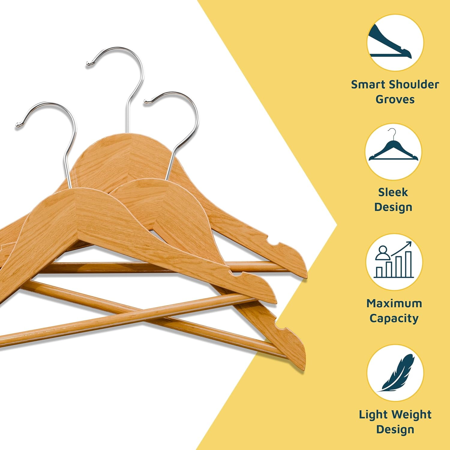 Lifemaster 50-Pack Natural Wooden Kids Hangers, 11.8" Toddler & Baby Hangers with 360° Swivel Hook, Pants Bar & Notches, Space-Saving Design, Ages 0–8