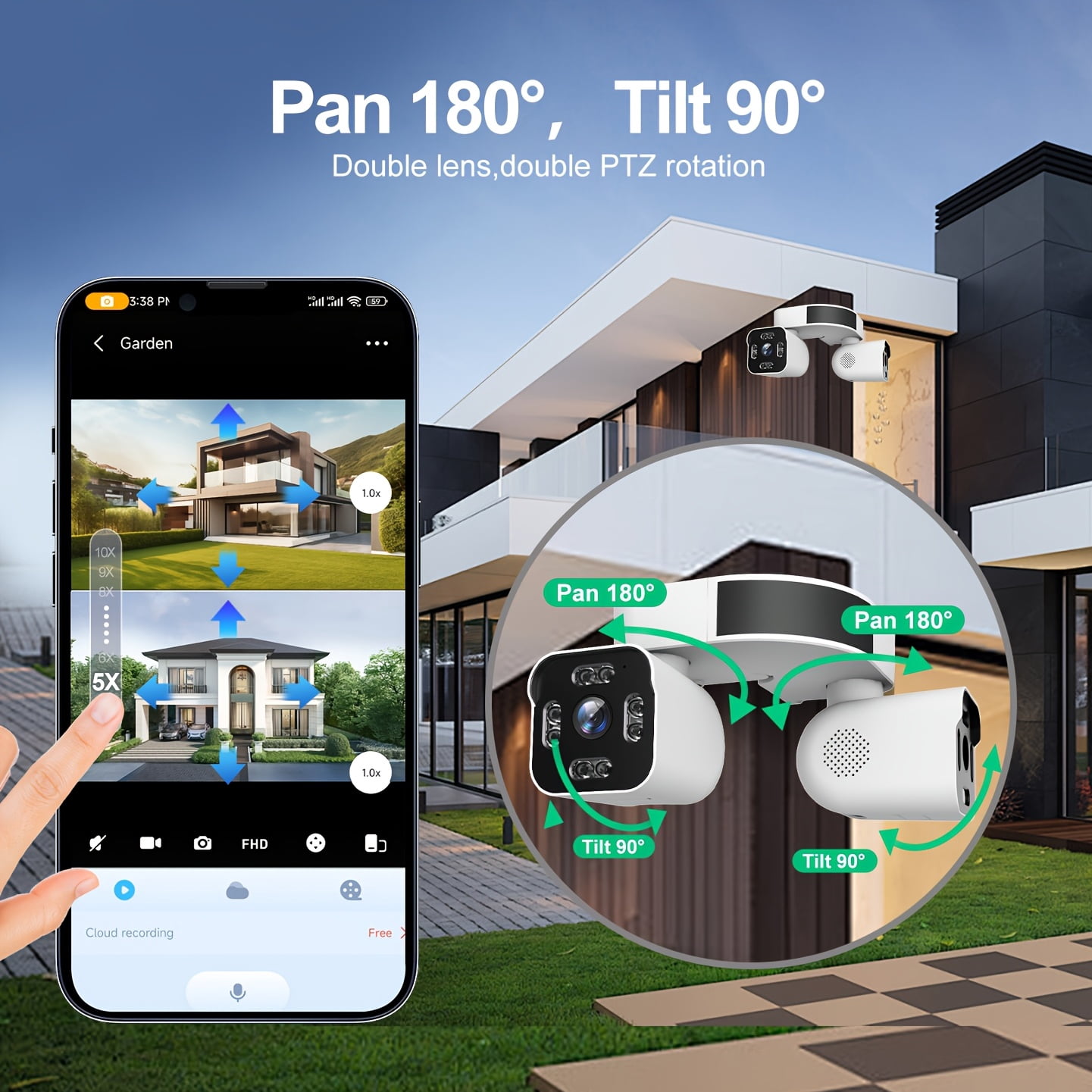 Surveillance Camera, 2.4G WiFi Security Camera for Home with Rotation, Motion Detection, Two-Way Audio, Night Vision, Cloud And SD Card Storage, Wired Cameras for Home Security