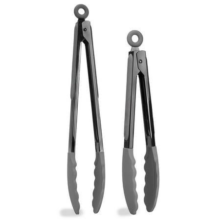 

Country Kitchen Stainless Steel Tongs 2 Piece Kitchenware Set Nonstick Cookware Gray