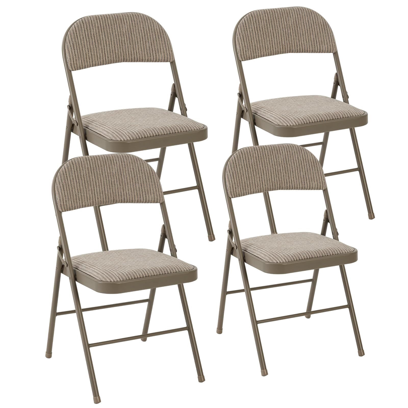 Kelno Folding Chair Set of 4 Fabric Padded Guest Chairs with Lightweight Sturdy Metal Frame, Fabric Khaki